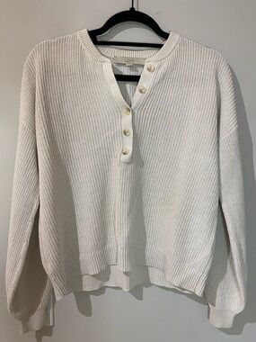LOFT 100% Cotton Cream Button-Front Sweater